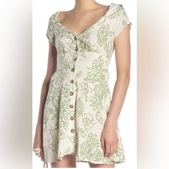 Free People A Thing Called Love Mini Dress Neutral Combo Linen Womens 4 Small - Picture 1 of 10